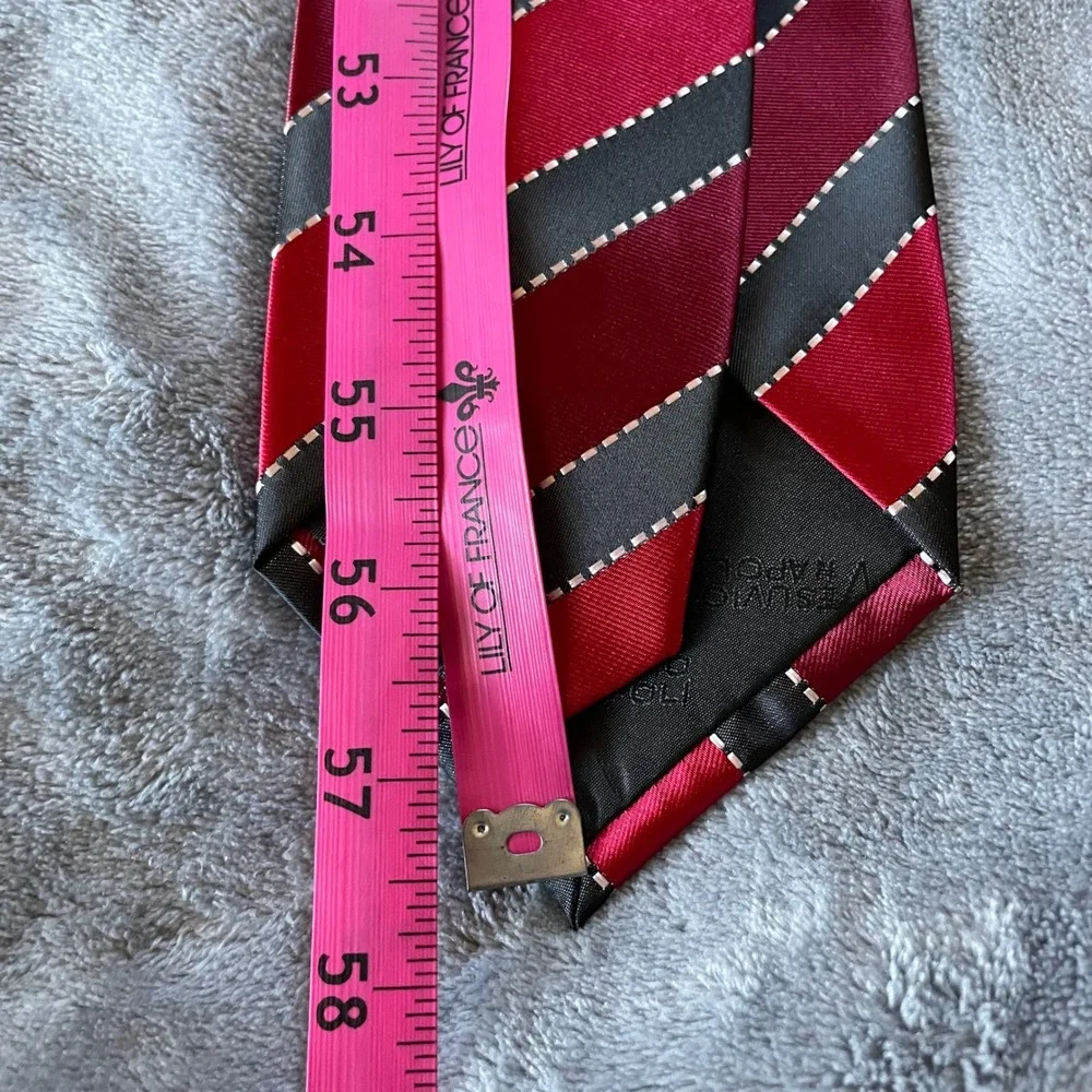 Vesuvio Napoli Italian Necktie Red Gray Black Striped Men's vintage‎ Tie